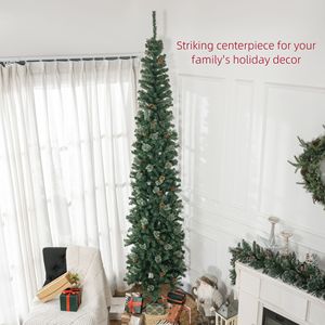 Albero di Natale Verde a Forma di Matita da 120 cm con Pigne Realistiche e Base in Metallo, Albero Natalizio Sottile da 180 cm - Product Image 4