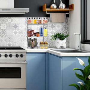 Étagère de cuisine murale à 3 niveaux en acier inoxydable pour rangement de paniers, boîtes à épices et ustensiles - Product Image 3