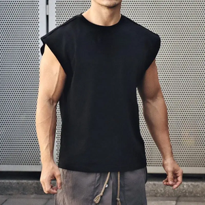 Oversized Cuff Sleeveless Loose <b>Men's</b> Street Cotton T-<b>Shirt</b> Fast Customizable <b>for</b> Gym Sports 100% Woven Cotton Quick Dry - Product Image 6