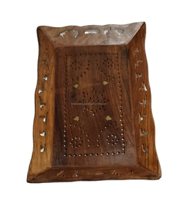 ถาดเสิร์ฟอาหารเช้าแบบทันสมัยด้ามจับทำจากไม้แกะสลักทำจากโลหะพิมพ์ลายได้ตามต้องการตกแต่งด้วยสำเนียงธรรมชาติ - Product Image 4