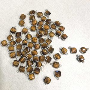 8mm-14mm Natural Tiger Eye Faceted <b>Cushion</b> Gemstone Silver Bezel Connector Pendant Supplier Handmade 925 Sterling Silver Pendant - Product Image 1
