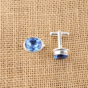 Niharika Gems Ocean Heart Blue Tanzanite Freshwater Pearl Channel Set Sterling <b>Silver</b> <b>Cuff</b> Link set unisex Jewellery - Product Image 2