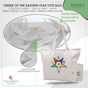 Sac fourre-tout en toile brodé Eastern Star avec fermeture éclair, pochette blanche imperméable assortie, accessoire de shopping toutes saisons - Product Image 5