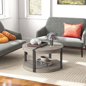 34.5 \ "tavolino da centro in legno rotondo a 2 livelli con scaffale - Product Image 6