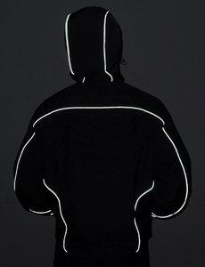 Custom Logo <b>Black</b> Hooded <b>Windbreaker</b> Jacket Men Sporty Zip Up Reflective Piping Lightweight Outdoor <b>Windbreaker</b> Jacket - Product Image 5