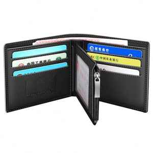 Cartera Delgada Unisex Negra de Cuero Genuino de Lujo Hecha a Mano con Cierre de Botón, Corta y Ecológica - Product Image 3