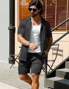 Men Summer <b>Knitted</b> Embroidered 100% Cotton Quick Dry Short Sleeve Custom Logo Joggers Suits <b>Set</b> Shirt and Short <b>Set</b> - Product Image 1