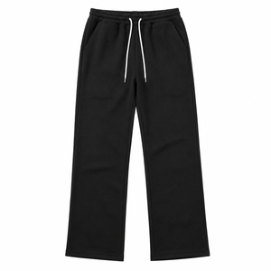 Men's Black Loose Fit Sweatpants Elastic Waist Drawstring Casual Cotton <b>Pants</b> with Side Pockets - Product Image 1