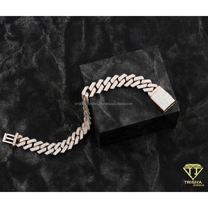 Bracelet gourmette de luxe en or rose et moissanite, fabriqué en argent sterling 925 avec maillons entièrement sertis et boîte - Product Image 2