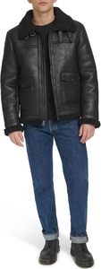 Mens Vintage Faux Leather Breathable <b>Jacket</b> <b>Lightweight</b> Knitted Turn Collar 4 Season Coat - Product Image 5