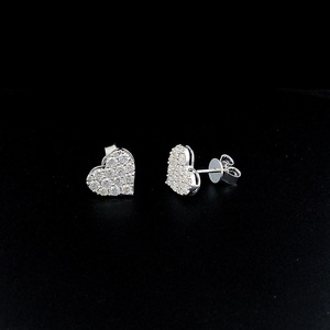 Heart Shape 925 Silver Vermeil Pave Diamond Stud Earrings 1.25ct Round Brilliant Cluster Unisex IGI Certified Gift Earrings - Product Image 4