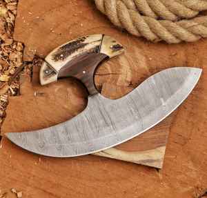 Cuchillo Ulu de Acero de Damasco de Primera Calidad, Cuchillo para Pizza Hecho a Mano, Cuchillo Ulu de Acero Estilo Vikingo OEM con Mango de Madera - Product Image 1