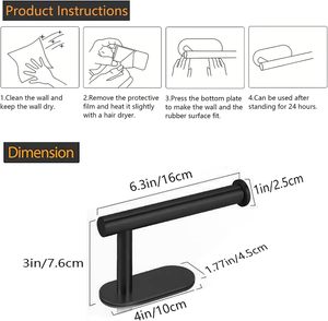 Matte <b>Black</b> Toilet <b>Paper</b> Holder, Wall Mounted Bathroom <b>Tissue</b> Roll Holder, Modern Stainless Steel Toilet Roll Stand Minimalist - Product Image 5