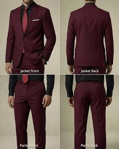 Men Italian Style Single Breasted Wool Blend <b>Suit</b> Maroon Business Formal Wear Anti-Wrinkle Notched Collar - Product Image 6