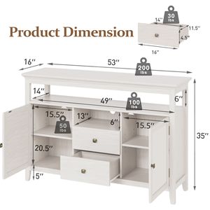 Credenza in Rattan Stile Boho Farmhouse da 134 cm con Ripiani Regolabili, Mobile Contenitore per Cucina e Soggiorno, Buffet Decorativo - Product Image 5