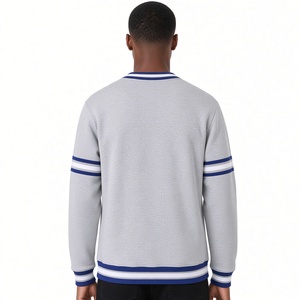 PBS <b>White</b> Letter Chenille Crewneck <b>Sweatshirt</b> with Kangaroo Pocket Striped Ribbed Trim Long Sleeve Casual Fleece Pullover <b>men</b> - Product Image 2