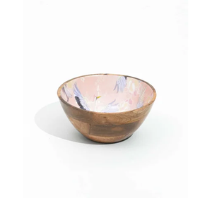 ชามไม้เคลือบลายพิมพ์สำหรับซุป สลัด และข้าว ชามเสิร์ฟงานฝีมืออินเดีย ลายพิมพ์เคลือบเงา ชามไม้ธรรมชาติสำหรับใช้บนโต๊ะอาหาร - Product Image 1