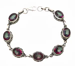 Rainbow Mystic Topaz Splendid Style 925 Sterling Silver Handmade Bracelet For Women's <b>Chain</b> Link Jewelry Everyday Wear - Product Image 1