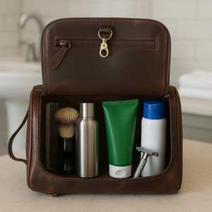 Wholesale Genuine Leather Toiletry Bag Mens Dopp <b>Kit</b> Travel Wash Bag Waterproof Lining <b>Shaving</b> <b>Kit</b> Bag Factory TYG-0196 - Product Image 3
