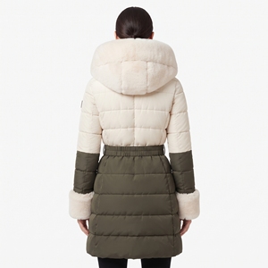 Chaqueta Acolchada con Capucha para Mujer, Abrigo Largo de Invierno con Cinturón, Ribete de Piel Sintética, Cálida y Acolchada, Ropa Exterior Informal para Exteriores - Product Image 2