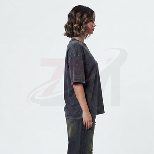 Camiseta de Algodón Lavado Oversize para Mujer, Cuello Redondo, Corte Holgado, Color Liso, Manga Regular, Tejido de Punto Jersey, Estilo para Todas las Estaciones - Product Image 5