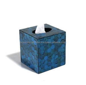 Boîte à mouchoirs décorative en nacre incrustée faite à la main, mosaïque de coquillages, couvercle rectangulaire de luxe pour salle de bain, salon, bureau - Product Image 6