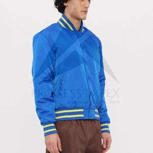 Blouson Bomber Homme Bleu Marine Décontracté à Fermeture Éclair Couleur Unie Col Rabattu en Polyester Coton Tricoté pour l'Automne - Product Image 6