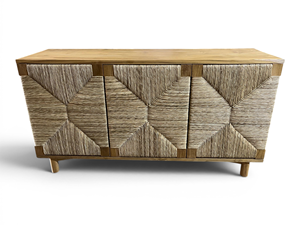 Tv <b>Sideboard</b> <b>Storage</b> Cabinet 3 Doors Woven Rattan Natural Solid Teak Wood Credenza for Living Room Dining Room Wholesale Custom - Product Image 2
