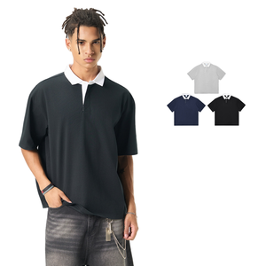 Polo en coton tricoté pour homme, manches courtes, couleur unie, respirant, coupe décontractée classique - Product Image 1