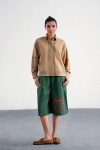 Women Embroidered Cotton Kurta Green Midi Length Loose Fit Traditional Indian Pakistani Style Casual Wear - Product Image 1