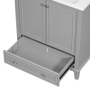30-Inch Multi-Functional Solid <b>Frame</b> MDF Board <b>Grey</b> Bathroom Vanity with Sink Combo Doors Drawer - Product Image 2