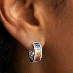 Pendientes de arcoíris de oro de 18k con diseño de zafiro colorido para mujer, aretes de arcoíris de piedras preciosas, pendientes de aro huggie, clip para mujer 2022 - Product Image 3