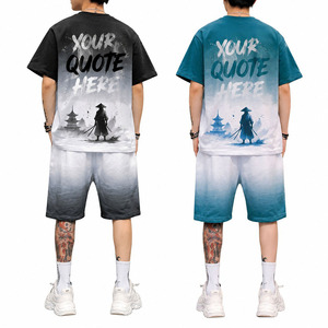 ชุดเสื้อยืดและกางเกงขาสั้นโพลีเอสเตอร์ผู้ชายแบบ OEM สั่งทำพิเศษ พิมพ์ลายดิจิทัล ชุดลำลองสำหรับออกกำลังกาย ชุดสองชิ้น - Product Image 6
