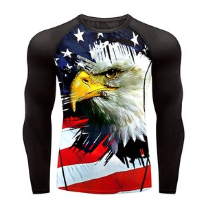 Chemise de compression à manches longues pour homme, imprimé drapeau américain, séchage rapide, coupe ajustée, vêtements d'arts martiaux - Product Image 1