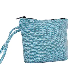 Cosmetic Case Canvas Hemp Jute Zipper Pouch-sustainable-ecological-biodegradable-weaving Fabric Geometric Zero Waste Linen Bag