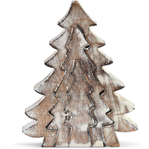 Nouveauté : Arbre de Noël rustique vintage en bois avec découpes, corps entièrement en bois, dimensions 14,5 x 9,5 cm, décorations de Noël - Product Image 6