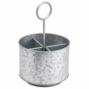 Advantageous Design Galvanized Cutlery Holder with Ring Handle Metal <b>Kitchen</b> Utensil <b>Caddy</b> and Silverware Storage Organizer - Product Image 1