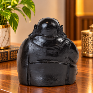 Handmade Black <b>Stone</b> Laughing <b>Buddha</b> Figurine Carved Buddhist Statue for Home Decoration - Product Image 4