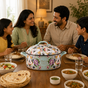 Casserole en émail floral Marvel Handicrafts avec couvercle, pot de service isotherme de qualité supérieure avec poignées latérales pour la cuisine, la salle à manger, le buffet, les occasions festives - Product Image 2
