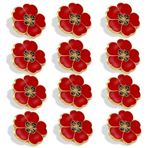 Spille da bavero personalizzate con fiori di papavero rosso smaltati, all'ingrosso, placcate oro, distintivi commemorativi patriottici per il Giorno della Memoria - Product Image 1