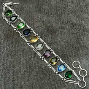 Bracelet en argent sterling 925 multi-pierres, bijoux faits à la main, pierres naturelles, bracelet pour femmes, bracelet tendance, cadeau - Product Image 4