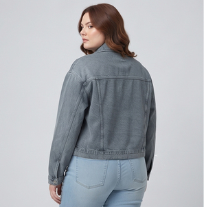 Plus Size Fashion Wear <b>Denim</b> <b>Crop</b> <b>Jackets</b> Women Outwear Washed <b>Denim</b> Trucker <b>Crop</b> <b>Jacket</b> Women's - Product Image 6