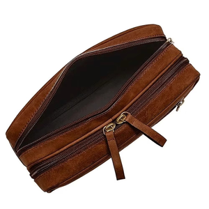 Trend Brown Microfiber Leather Travel Toiletry Bag with Zipper Closure and Mesh Interior for Men's Grooming Essentials - Product Image 3