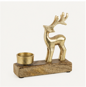 Handmade Gold Aluminum Reindeer <b>Tealight</b> Candle <b>Holder</b> With Natural Mango Wood Base For Christmas Home Decoration Candle <b>Holder</b> - Product Image 4