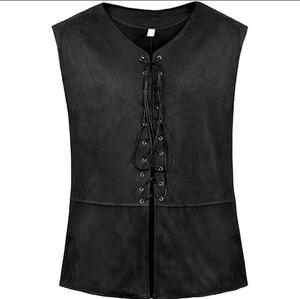 Men's Polyester Cotton Breathable O-Neck <b>Lace</b>-Up Sleeveless Punk Style <b>Vest</b> with Hollow Out Decoration - Product Image 5