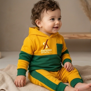 Ensemble de survêtement 2 pièces pour garçons, grande taille, en molleton jaune, comprenant un sweat à capuche et un pantalon de jogging, effet délavé - Product Image 5