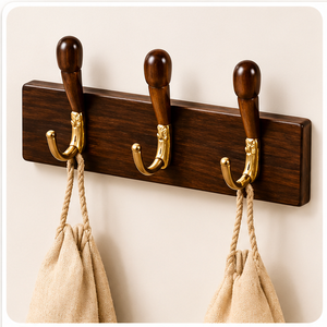 Premium Solid Walnut Modern <b>Wall</b> Mounted <b>Coat</b> <b>Rack</b> with 3 Antique Brass Hooks Wood Hook Rail Kitchen & Bathroom Organization - Product Image 3