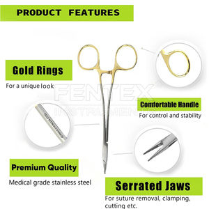Porte-aiguilles/porte-sutures manuel en acier inoxydable TC Sarot de qualité supérieure, inserts en carbure de tungstène, anneaux dorés, certifié CE Classe I - Product Image 2