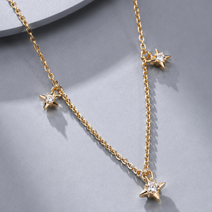 สร้อยคอ Celestial Star Moissanite Station ทองคำ 14K สีเหลืองสำหรับผู้หญิง ประดับด้วยชาร์มทรงกลม 7 เม็ด น้ำหนัก 0.28 กะรัต เครื่องประดับชั้นดีสำหรับใช้ในชีวิตประจำวัน - Product Image 2