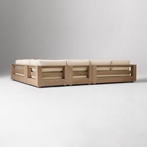 Canapé d'angle en bois de teck Honey Glow Teak Wood Garden Daybed, style U, avec accoudoirs ouverts et structurés - Product Image 5
